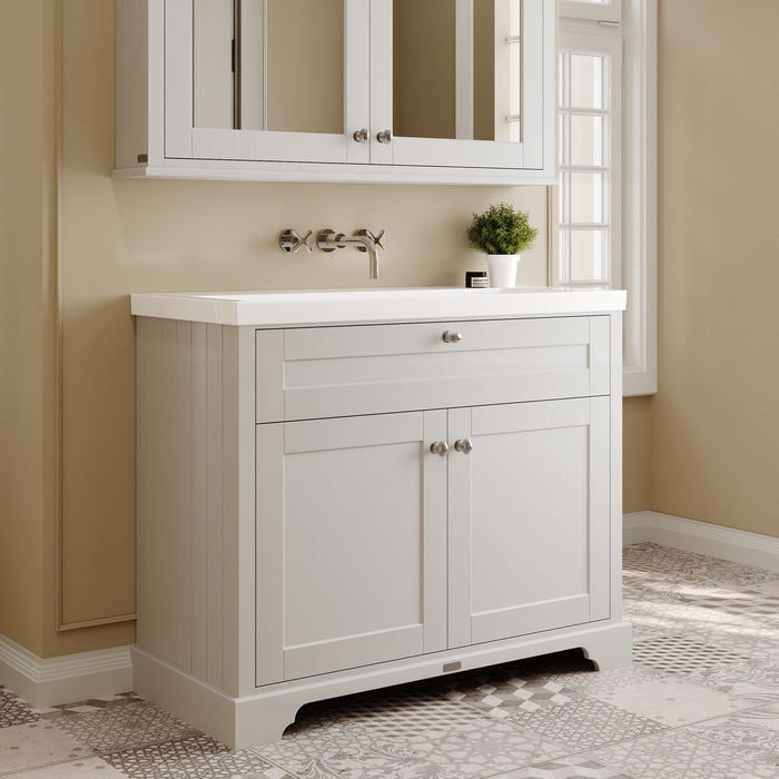 Old London 1000mm Timeless Sand 2 Door Floor Standing Vanity Unit With Fireclay Basin