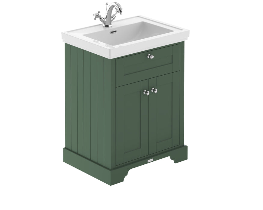 Old London 600mm Hunter Green 2 Door Floor Standing Vanity Unit With 1 Tap Hole Fireclay Basin