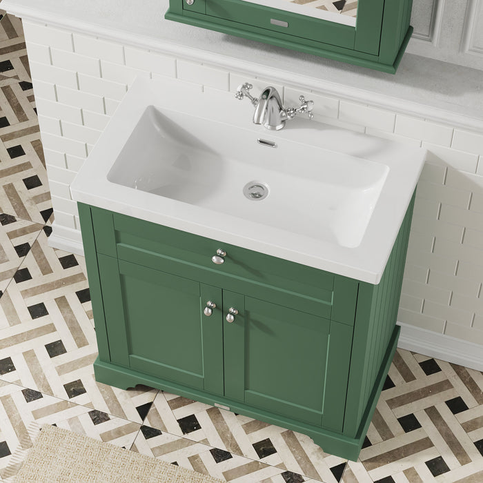 Old London 800mm Hunter Green 2 Door Floor Standing Vanity Unit With 1 Tap Hole Fireclay Basin