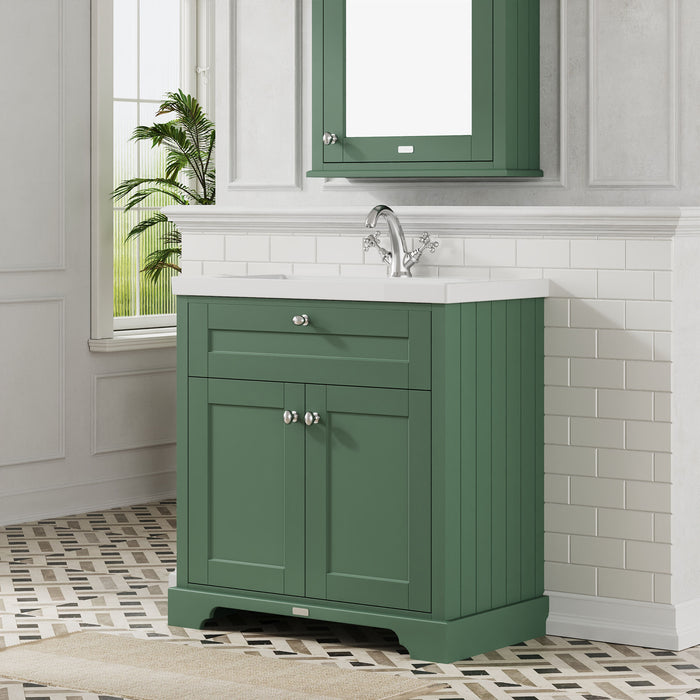Old London 800mm Hunter Green 2 Door Floor Standing Vanity Unit With 1 Tap Hole Fireclay Basin