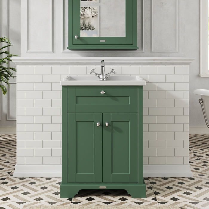 Old London 600mm Hunter Green 2 Door Floor Standing Cabinet With 1 Tap Hole Basin