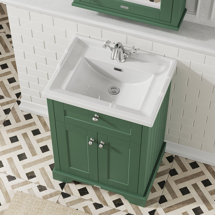 Old London 600mm Hunter Green 2 Door Floor Standing Cabinet With 1 Tap Hole Basin