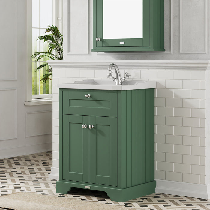 Old London 600mm Hunter Green 2 Door Floor Standing Cabinet With 1 Tap Hole Basin