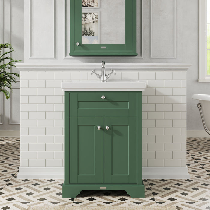 Old London 600mm Hunter Green 2 Door Floor Standing Vanity Unit With 1 Tap Hole Basin