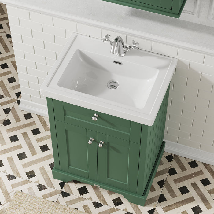 Old London 600mm Hunter Green 2 Door Floor Standing Vanity Unit With 1 Tap Hole Basin