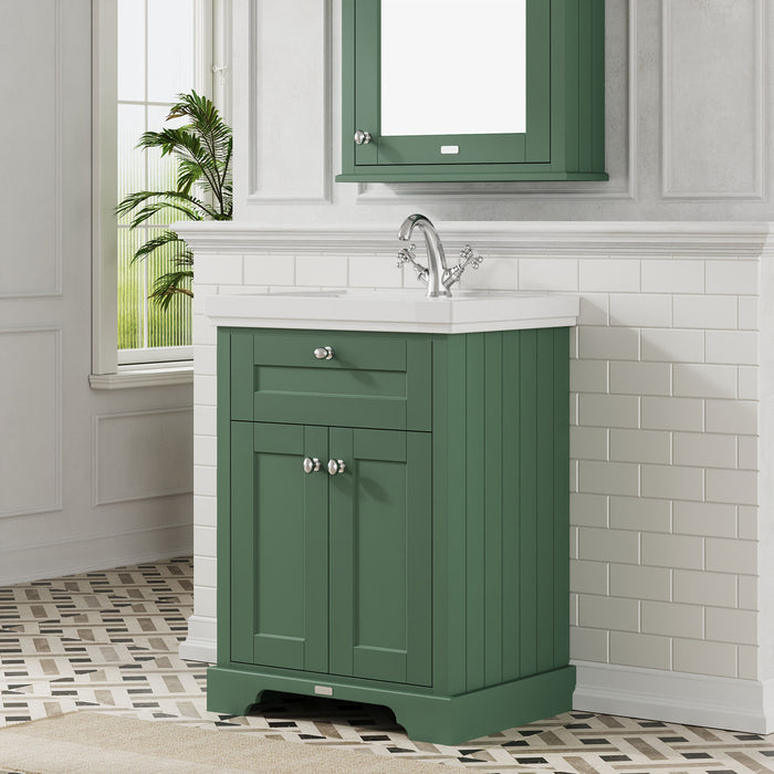 Old London 600mm Hunter Green 2 Door Floor Standing Vanity Unit With 1 Tap Hole Basin