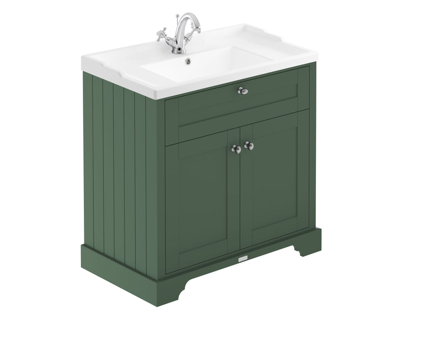 Old London 800mm Hunter Green 2 Door Floor Standing Cabinet With 1 Tap Hole Basin