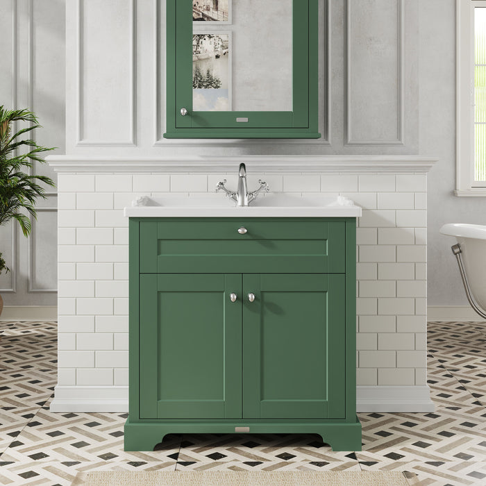 Old London 800mm Hunter Green 2 Door Floor Standing Cabinet With 1 Tap Hole Basin