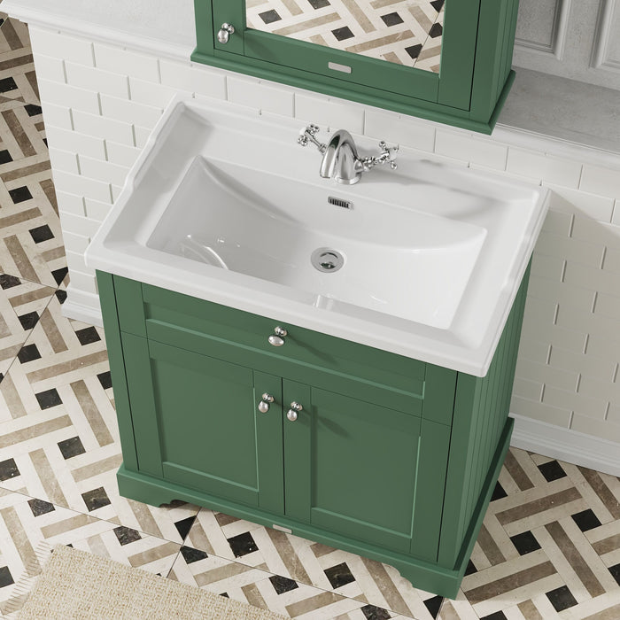 Old London 800mm Hunter Green 2 Door Floor Standing Cabinet With 1 Tap Hole Basin