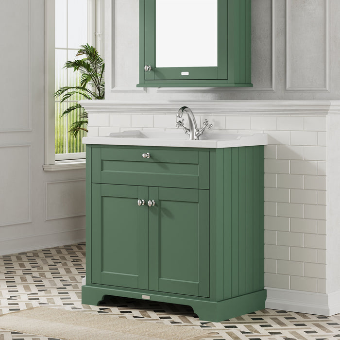 Old London 800mm Hunter Green 2 Door Floor Standing Cabinet With 1 Tap Hole Basin
