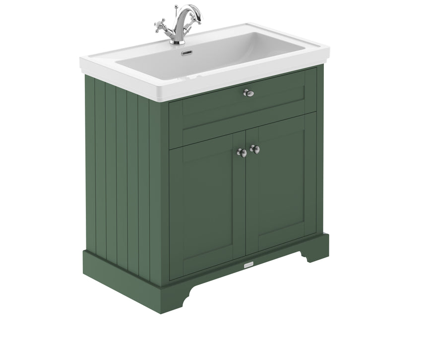 Old London 800mm Hunter Green 2 Door Floor Standing Vanity Unit With 1 Tap Hole Basin