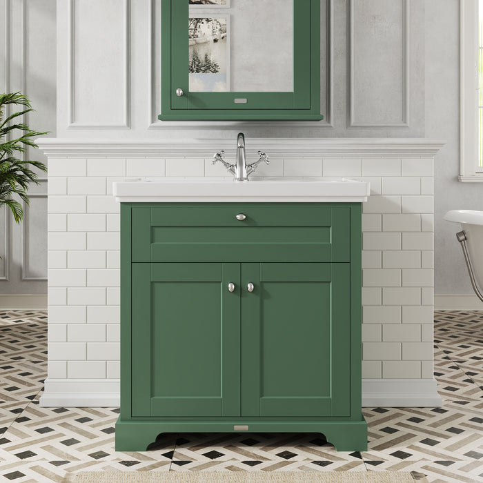 Old London 800mm Hunter Green 2 Door Floor Standing Vanity Unit With 1 Tap Hole Basin