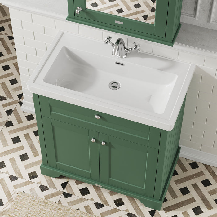 Old London 800mm Hunter Green 2 Door Floor Standing Vanity Unit With 1 Tap Hole Basin