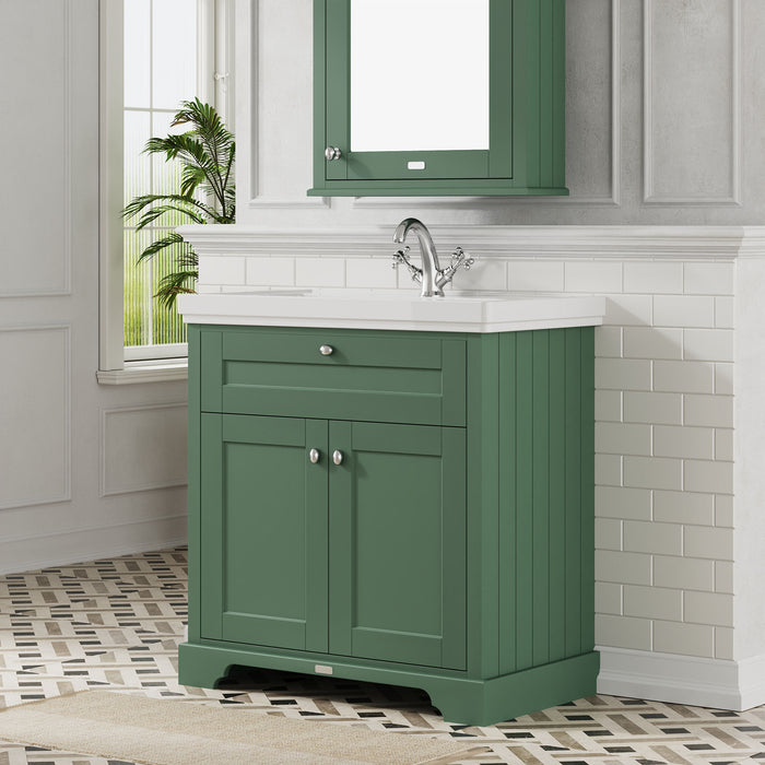 Old London 800mm Hunter Green 2 Door Floor Standing Vanity Unit With 1 Tap Hole Basin