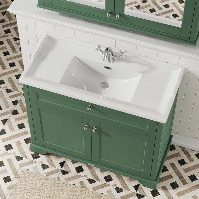 Old London 1000mm Hunter Green 2 Door Floor Standing Cabinet With 1 Tap Hole Basin