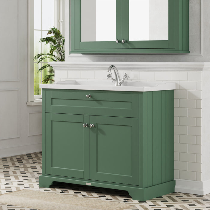 Old London 1000mm Hunter Green 2 Door Floor Standing Cabinet With 1 Tap Hole Basin