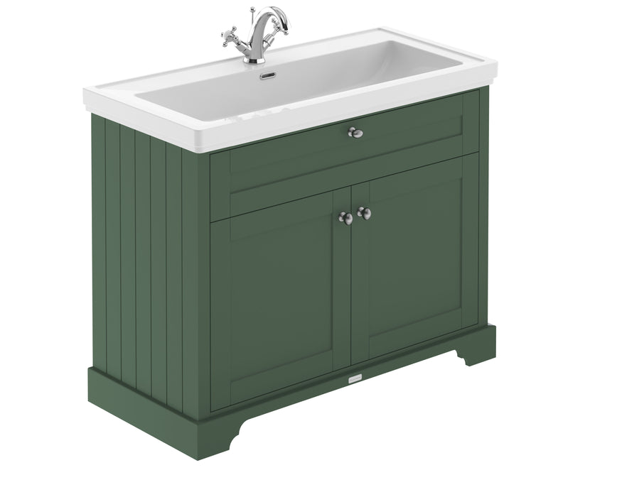 Old London 1000mm Hunter Green 2 Door Floor Standing Vanity Unit With 1 Tap Hole Fireclay Basin