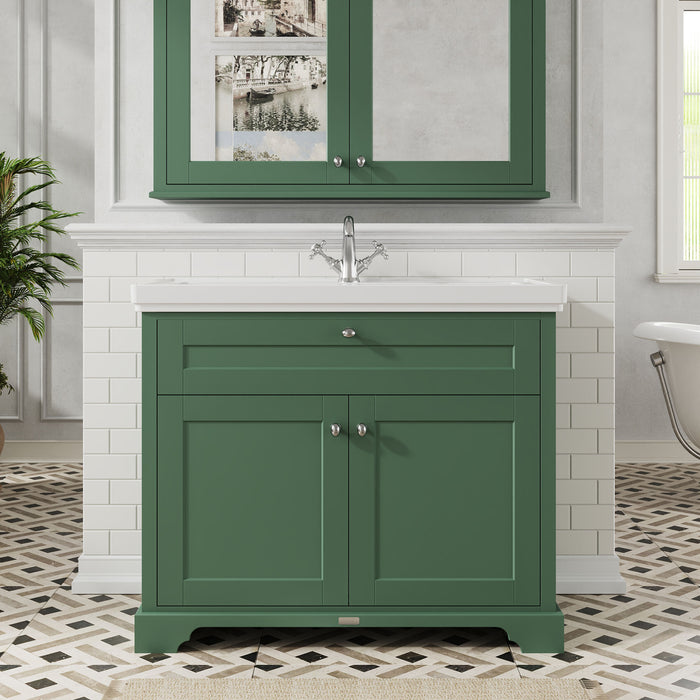 Old London 1000mm Hunter Green 2 Door Floor Standing Vanity Unit With 1 Tap Hole Fireclay Basin