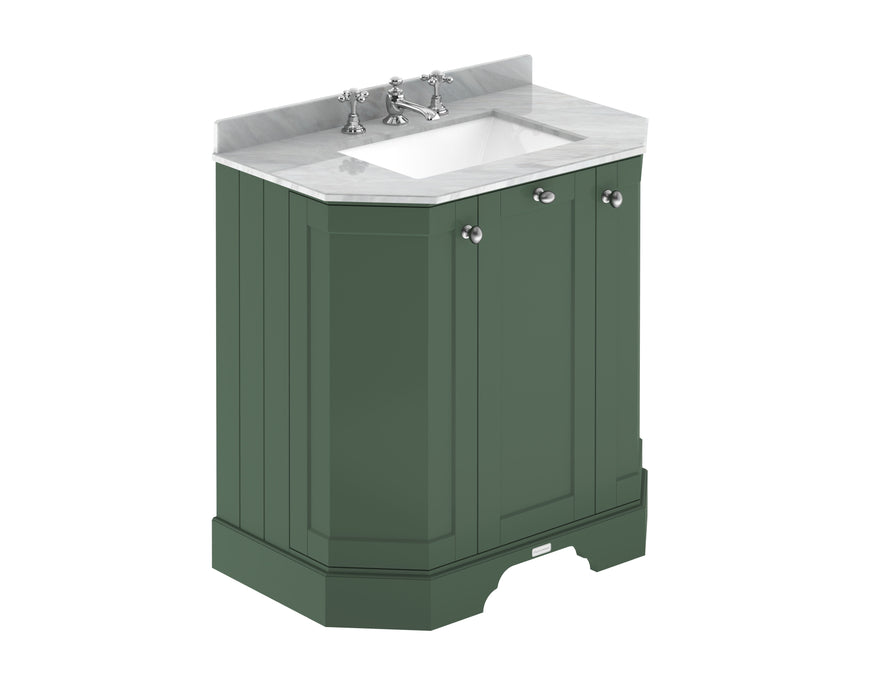 Old London 750mm Hunter Green 3 Door Floor Standing Angled Vanity Unit With 3 Tap Holes Marble Basin