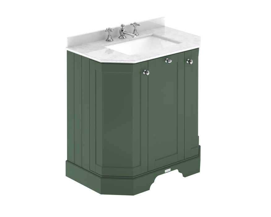 Old London 750mm Hunter Green 3 Door Floor Standing Angled Vanity Unit With 3 Tap Holes Marble Basin