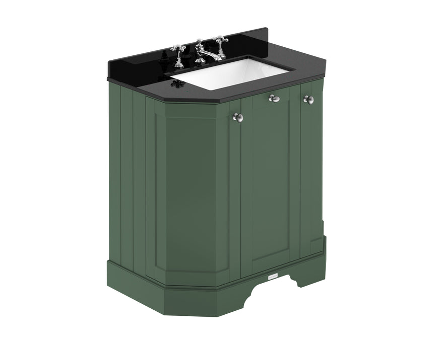 Old London 750mm Hunter Green 3 Door Floor Standing Angled Vanity Unit With 3 Tap Holes Marble Basin