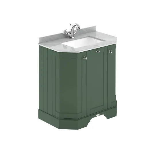 Old London 750mm Hunter Green 3 Door Floor Standing Angled Vanity Unit With 1 Tap Hole Marble Basin