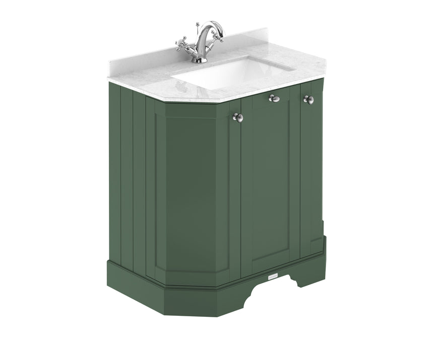 Old London 750mm Hunter Green 3 Door Floor Standing Angled Vanity Unit With 1 Tap Hole Marble Basin