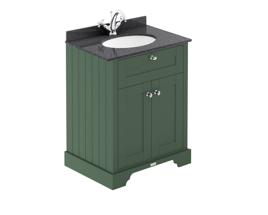 Old London 600mm Hunter Green 2 Door Floor Standing Cabinet With 1 Tap Hole Marble Basin