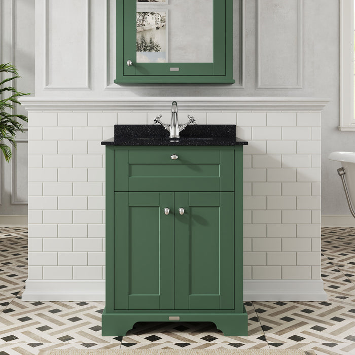 Old London 600mm Hunter Green 2 Door Floor Standing Cabinet With 1 Tap Hole Marble Basin