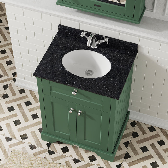 Old London 600mm Hunter Green 2 Door Floor Standing Cabinet With 1 Tap Hole Marble Basin