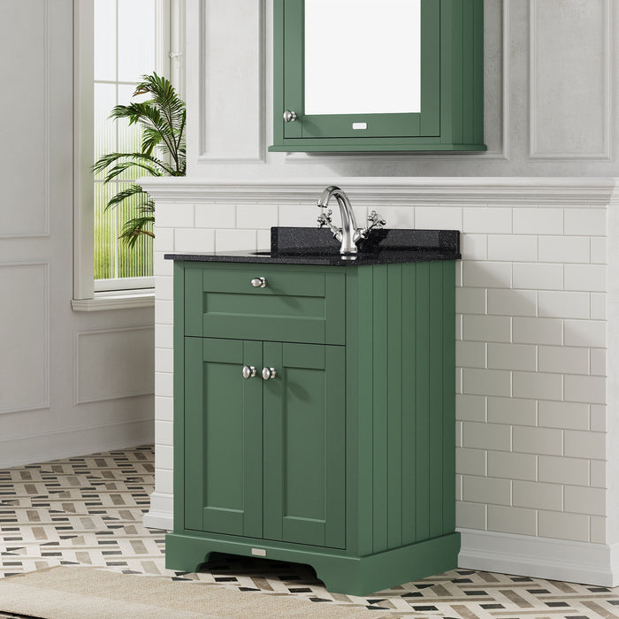 Old London 600mm Hunter Green 2 Door Floor Standing Cabinet With 1 Tap Hole Marble Basin