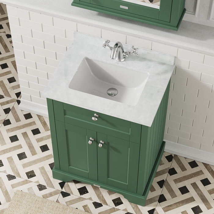 Old London 600mm Hunter Green 2 Door Floor Standing Cabinet With 1 Tap Hole Marble Basin