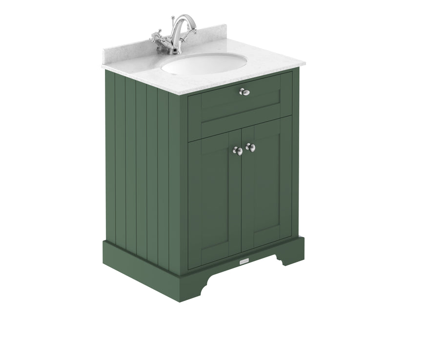 Old London 600mm Hunter Green 2 Door Floor Standing Cabinet With 1 Tap Hole Marble Basin