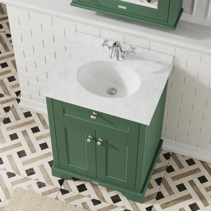 Old London 600mm Hunter Green 2 Door Floor Standing Cabinet With 1 Tap Hole Marble Basin
