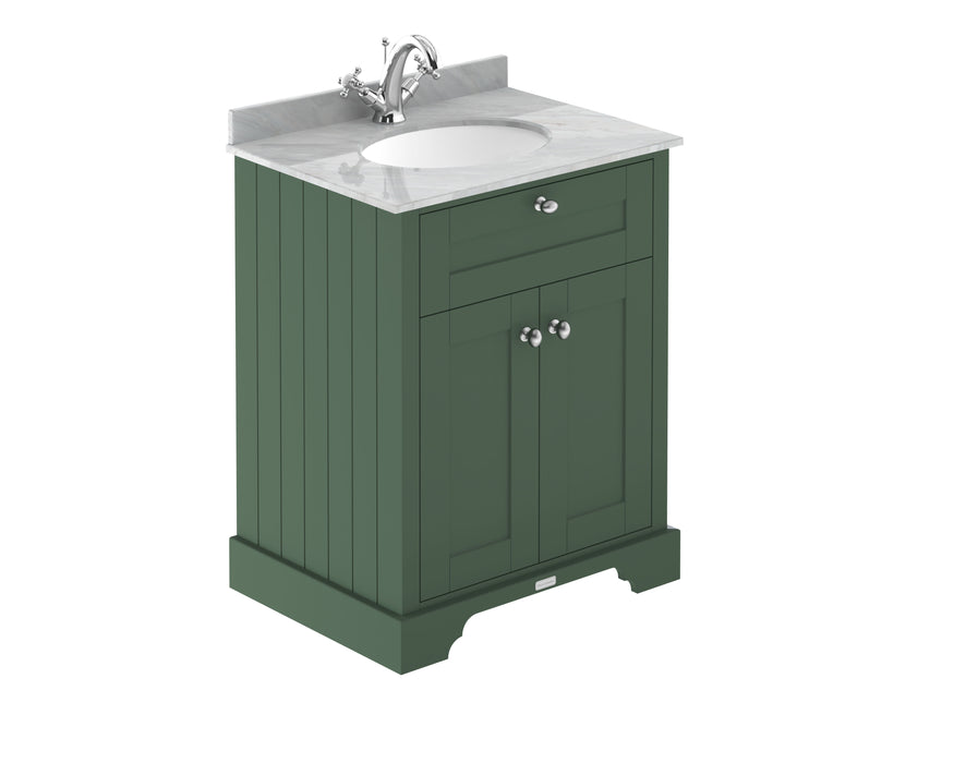 Old London 600mm Hunter Green 2 Door Floor Standing Cabinet With 1 Tap Hole Marble Basin