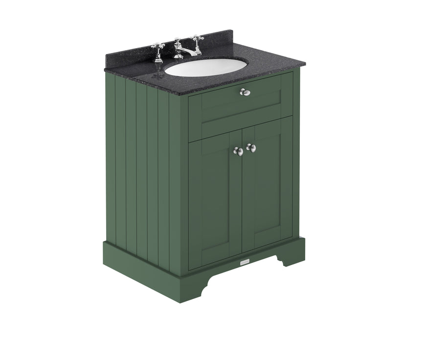 Old London 600mm Hunter Green 2 Door Floor Standing Cabinet With 3 Tap Holes Marble Basin