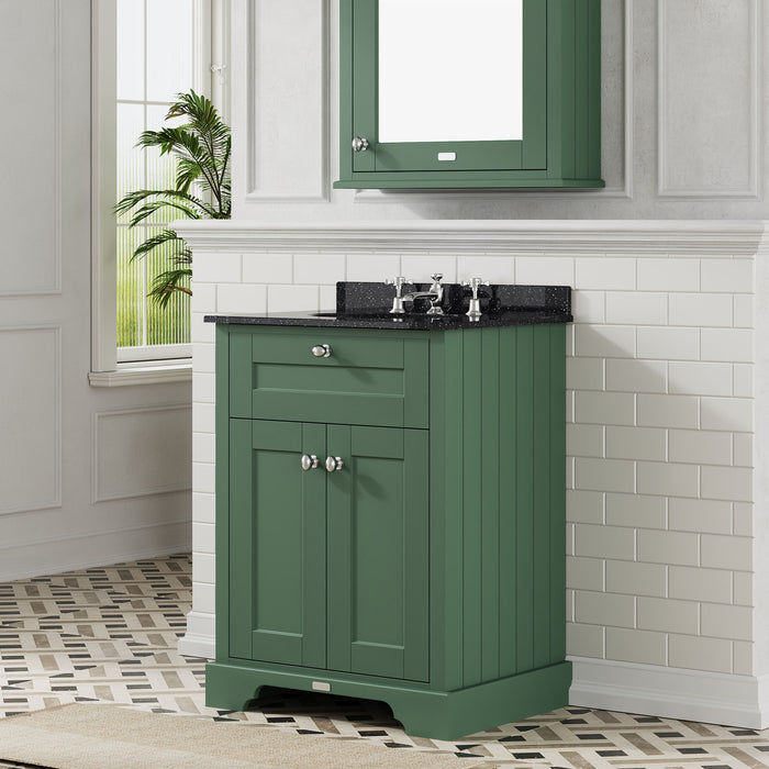 Old London 600mm Hunter Green 2 Door Floor Standing Cabinet With 3 Tap Holes Marble Basin
