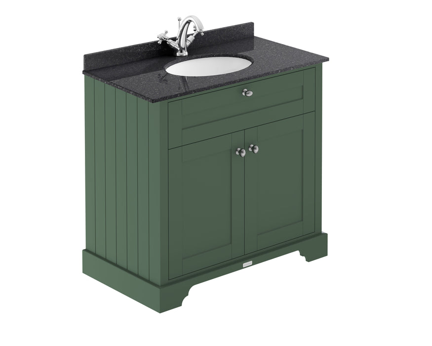 Old London 800mm Hunter Green 2 Door Floor Standing Cabinet With 1 Tap Hole Marble Basin
