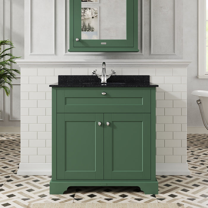 Old London 800mm Hunter Green 2 Door Floor Standing Cabinet With 1 Tap Hole Marble Basin