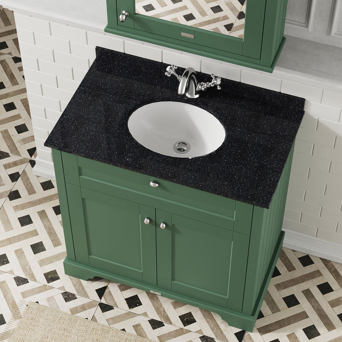 Old London 800mm Hunter Green 2 Door Floor Standing Cabinet With 1 Tap Hole Marble Basin