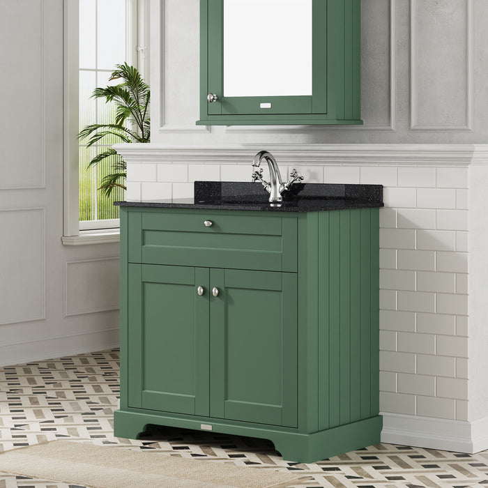 Old London 800mm Hunter Green 2 Door Floor Standing Cabinet With 1 Tap Hole Marble Basin