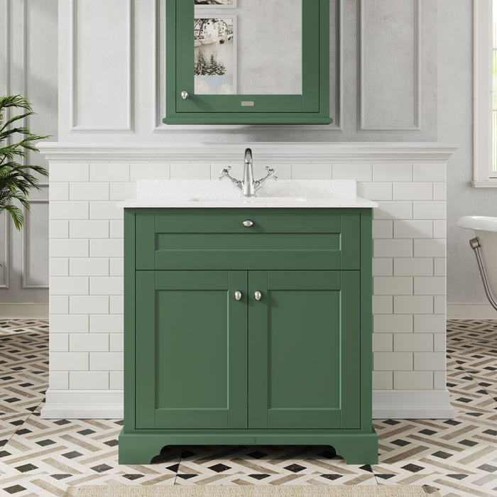Old London 800mm Hunter Green 2 Door Floor Standing Cabinet With 1 Tap Hole Marble Basin