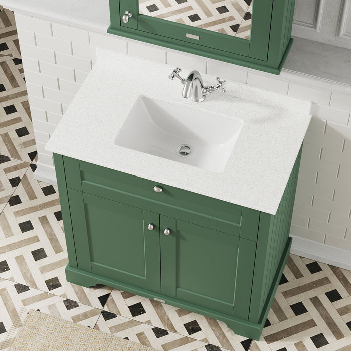 Old London 800mm Hunter Green 2 Door Floor Standing Cabinet With 1 Tap Hole Marble Basin