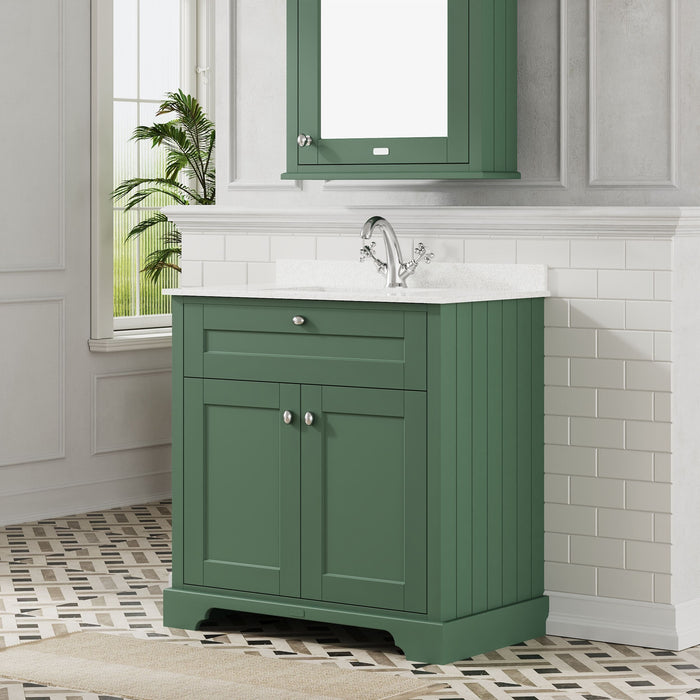 Old London 800mm Hunter Green 2 Door Floor Standing Cabinet With 1 Tap Hole Marble Basin