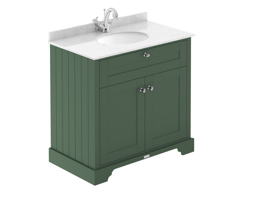 Old London 800mm Hunter Green 2 Door Floor Standing Cabinet With 1 Tap Hole Marble Basin