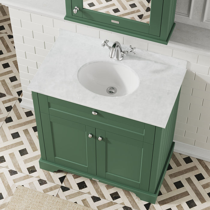 Old London 800mm Hunter Green 2 Door Floor Standing Cabinet With 1 Tap Hole Marble Basin