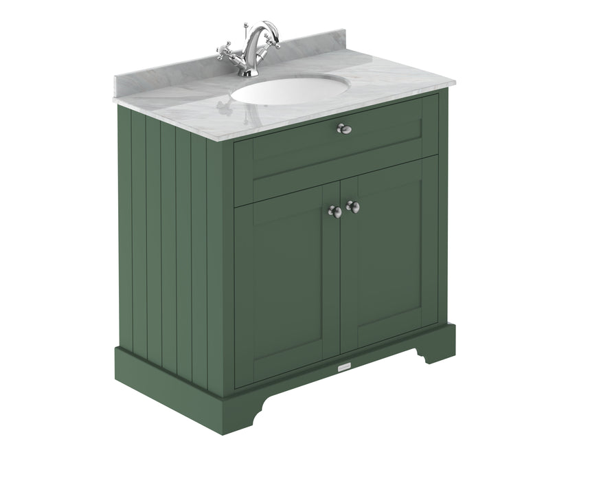 Old London 800mm Hunter Green 2 Door Floor Standing Cabinet With 1 Tap Hole Marble Basin