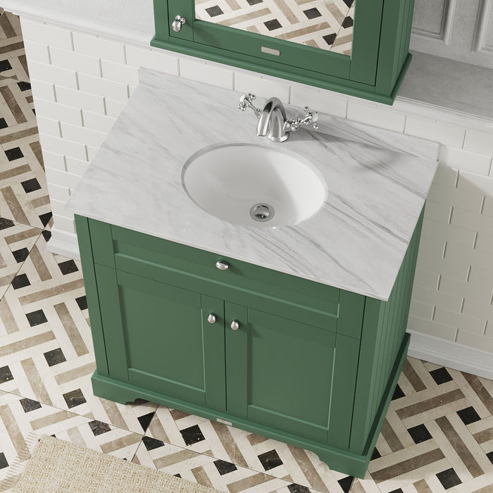 Old London 800mm Hunter Green 2 Door Floor Standing Cabinet With 1 Tap Hole Marble Basin