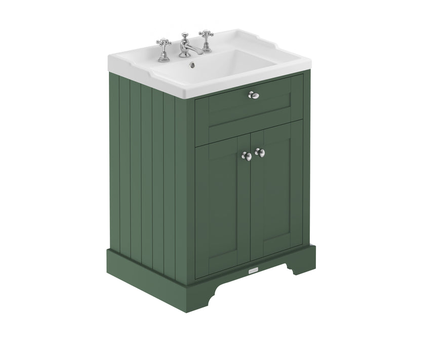 Old London 600mm Hunter Green 2 Door Floor Standing Cabinet With 3 Tap Holes Basin