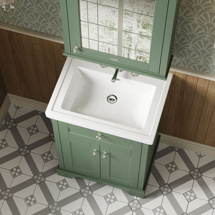 Old London 600mm Hunter Green 2 Door Floor Standing Vanity Unit With 3 Tap Holes Basin